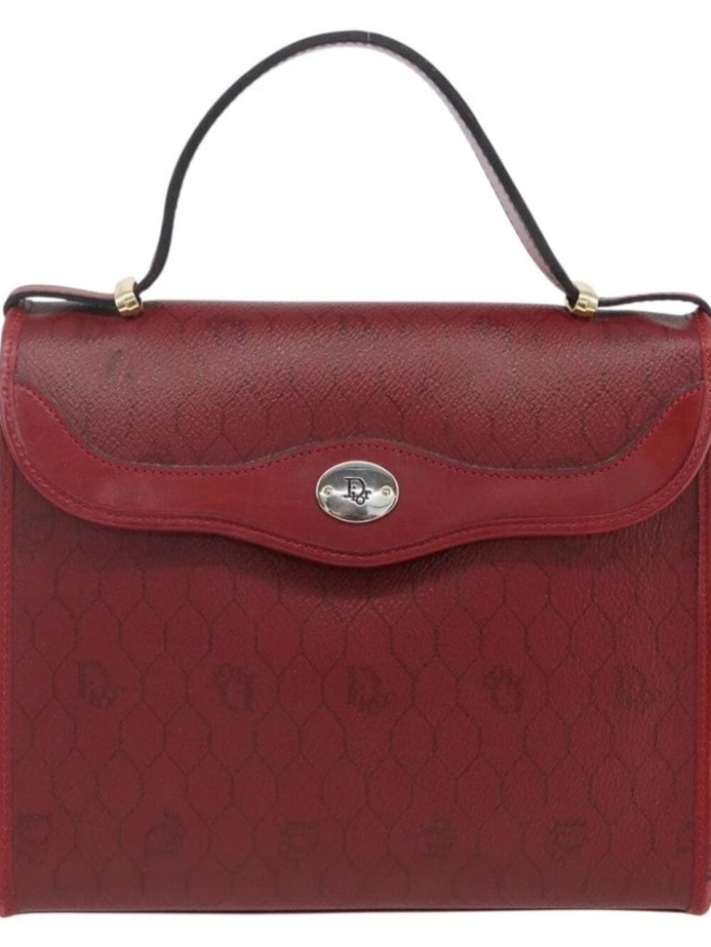 Christian Dior Honeycomb Canvas Hand Bag PVC Leather 2way Red Gold - Picture 2 of 15